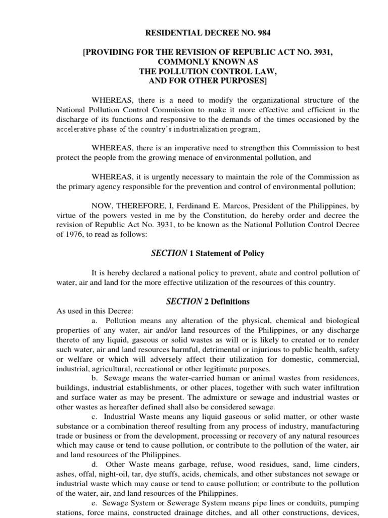 PD 984: Pollution Control Law Overview | PDF | Air Pollution ...