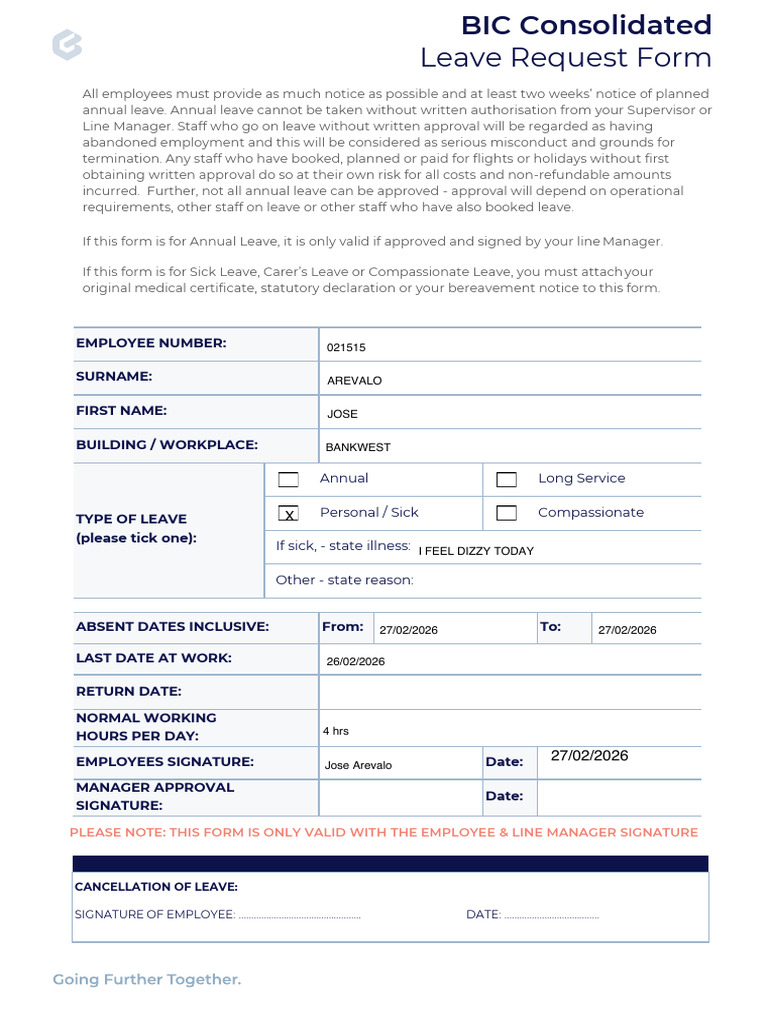 BC Form 004 Leave Request | PDF