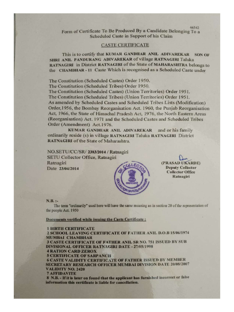 Caste Certificate PDF Gandhar - Compressed | PDF
