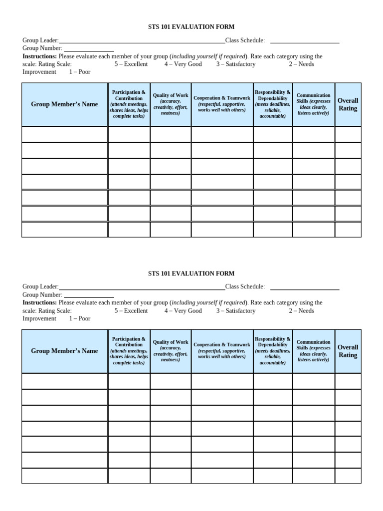 Sts 101 Evaluation Form | PDF | Human Communication | Cognition