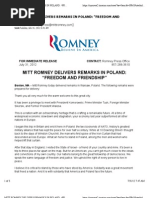 Mitt Romney Delivers Remarks in Poland