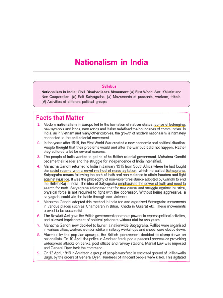 Nationalism in India (Short Notes) | PDF | Mahatma Gandhi | British India