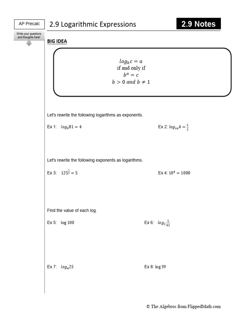 Microsoft Word - AP PC 2.9 Packet | PDF | Logarithm | Mathematical Analysis