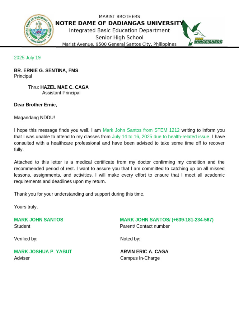 NDDU IBED SHS Letter Format Students | PDF