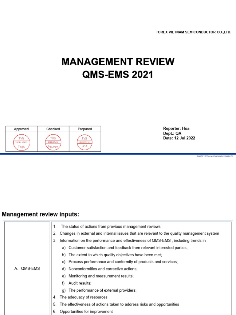 3-202206 Management Review Report 2021 | PDF | Quality Management ...