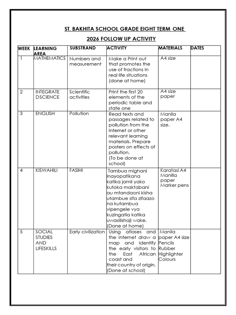 Follow Up Activities Grade 8 | PDF