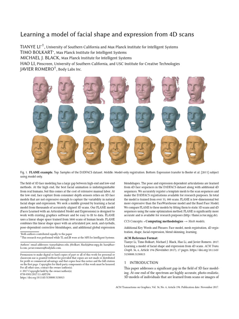Li Et Al. - 2017 - Learning A Model of Facial Shape and Expression FR ...