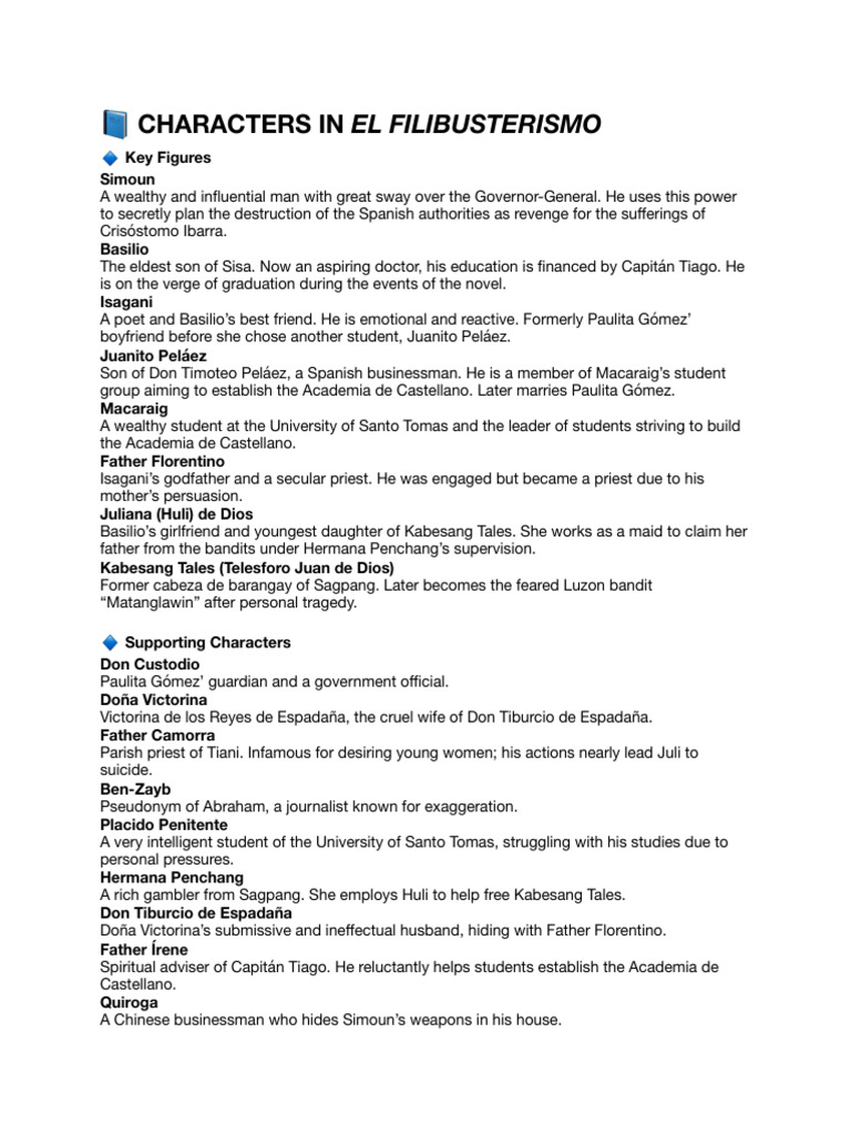 ? Characters in El Filibusterismo | PDF | Novels Based On Actual Events ...