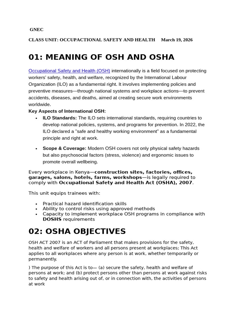 General Review of OSH Unit | PDF | Occupational Safety And Health | Hazards