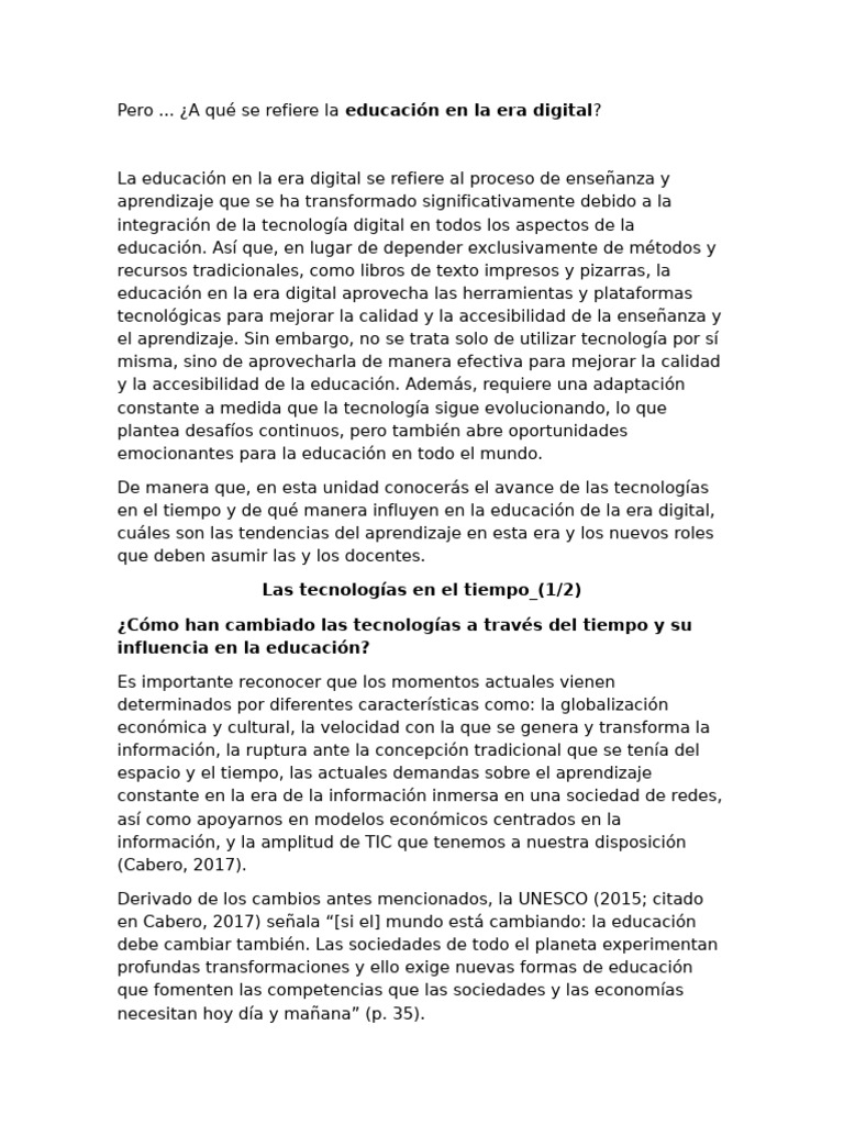 U1 La Educación en La Era Digital | PDF | Aprendizaje | Tecnología de ...
