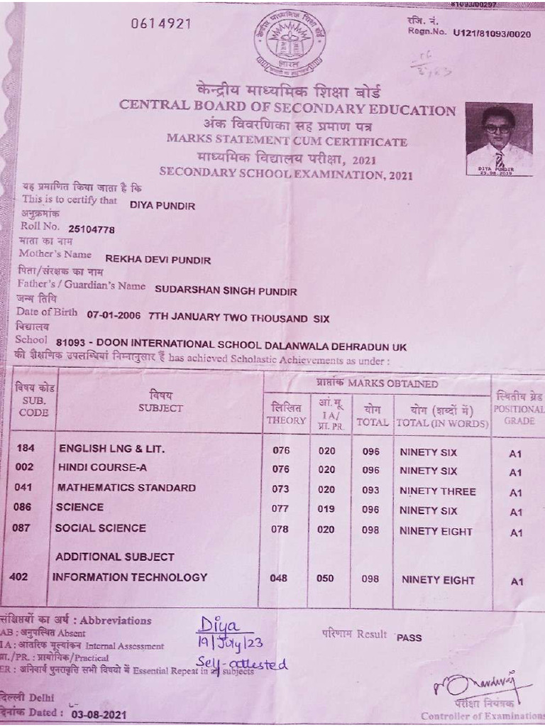 Self Attested Marksheet 2021 | PDF