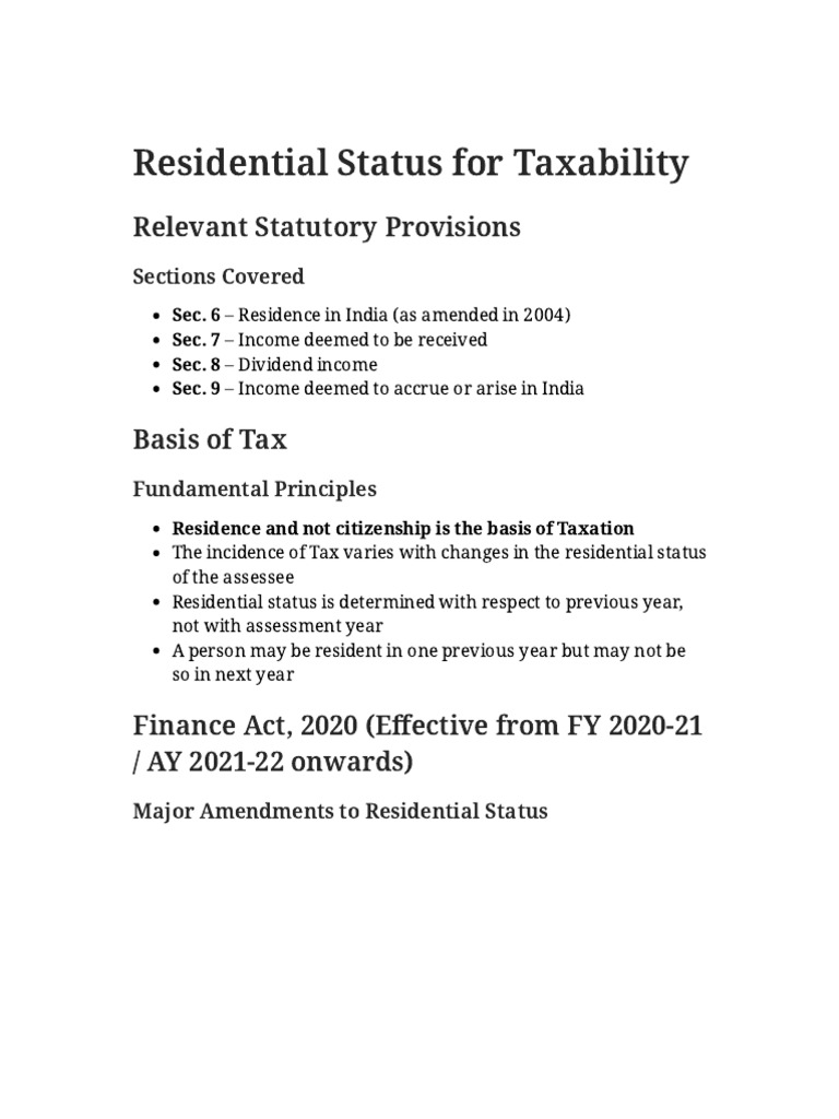 Residential Status For Taxability | PDF | Taxes | Economies