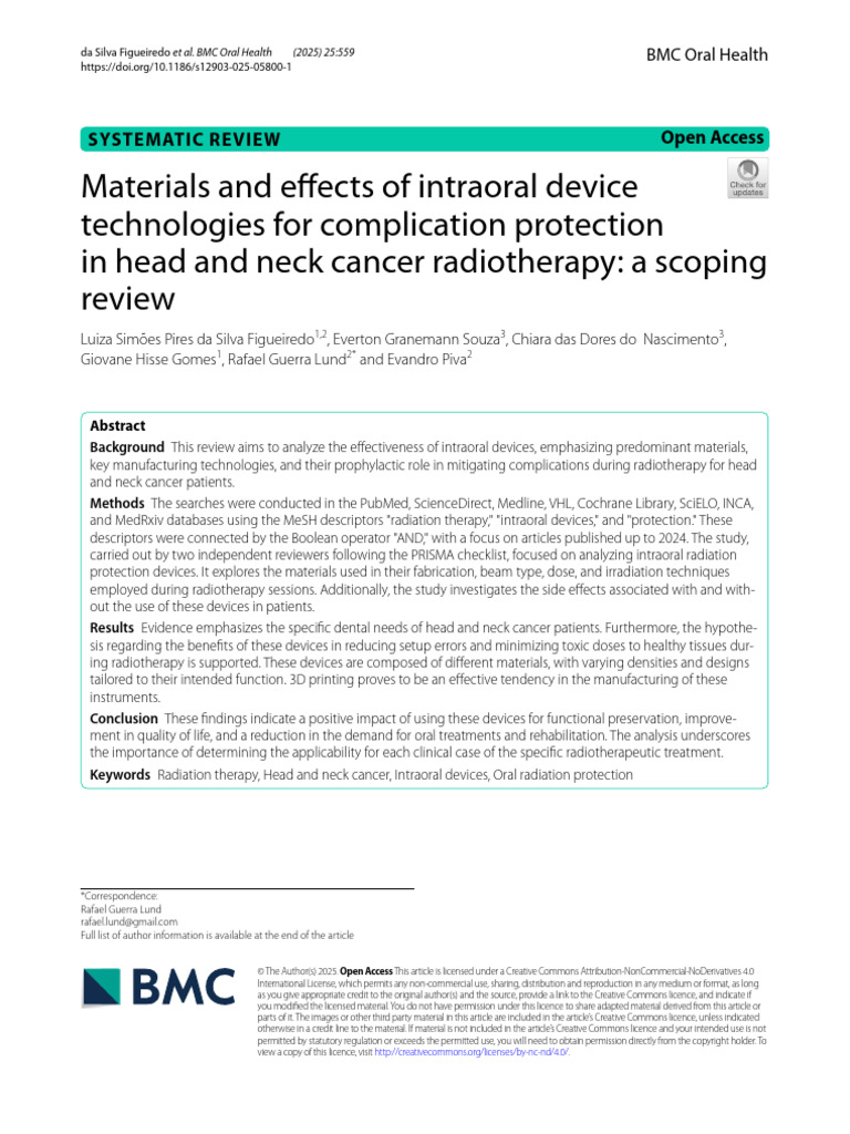 Materials and Effects of Intraoral Device Technologies For Complication ...