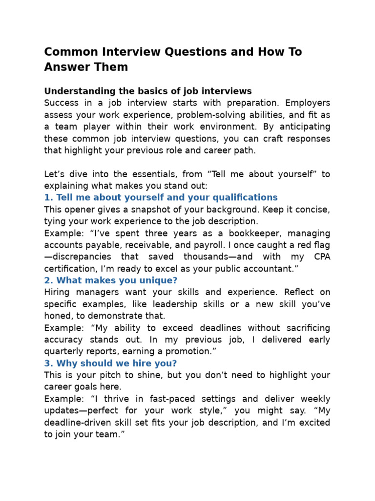 Common Interview Questions and How To Answer Them | PDF | Job Interview ...