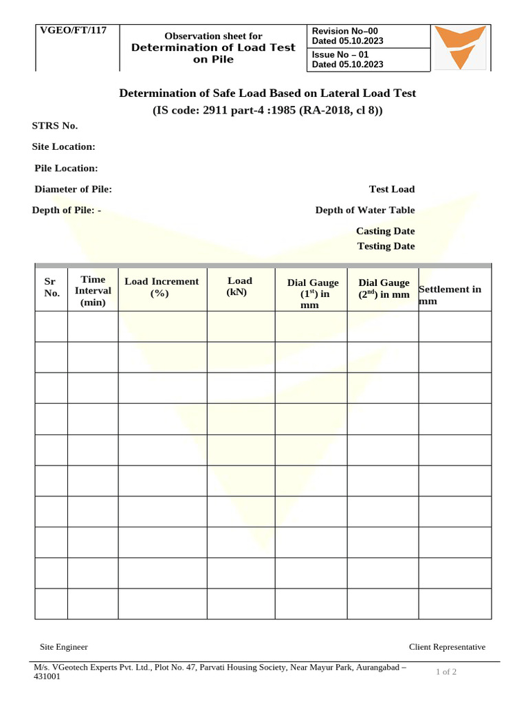 FO-117 - Determination of Safe Load Based On Lateral Load Test | PDF