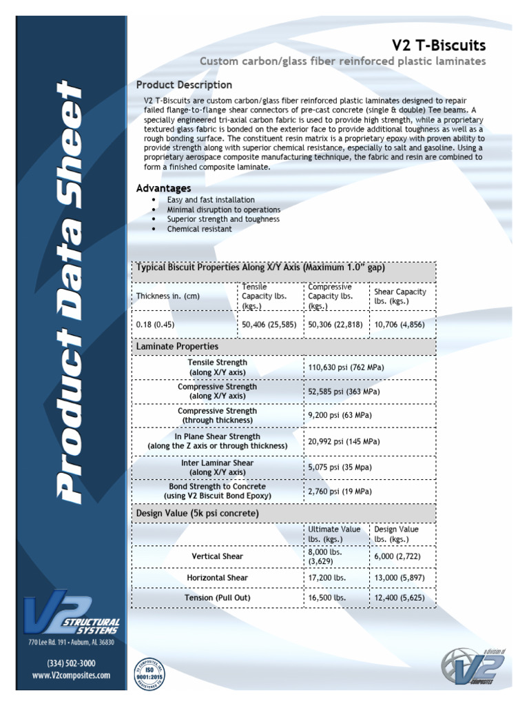 V2 T Biscuit Data Sheet | PDF | Fibre Reinforced Plastic | Composite ...