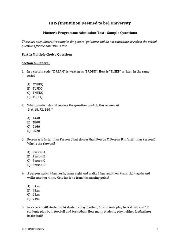 IIHS University Masters Sample Question Paper 2026 | PDF | Ecology ...