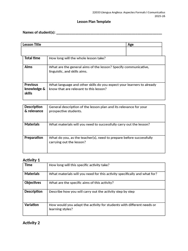 Lesson Plan Template - 2526 | PDF | Lesson Plan | Intelligence