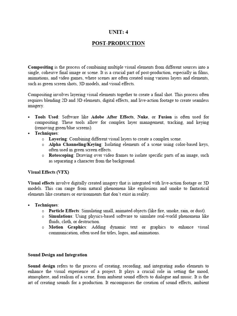 Unit 4 (Post Production) | PDF | Image Editing | 3 D Computer Graphics
