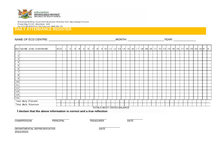 ECD Attendance Register | PDF