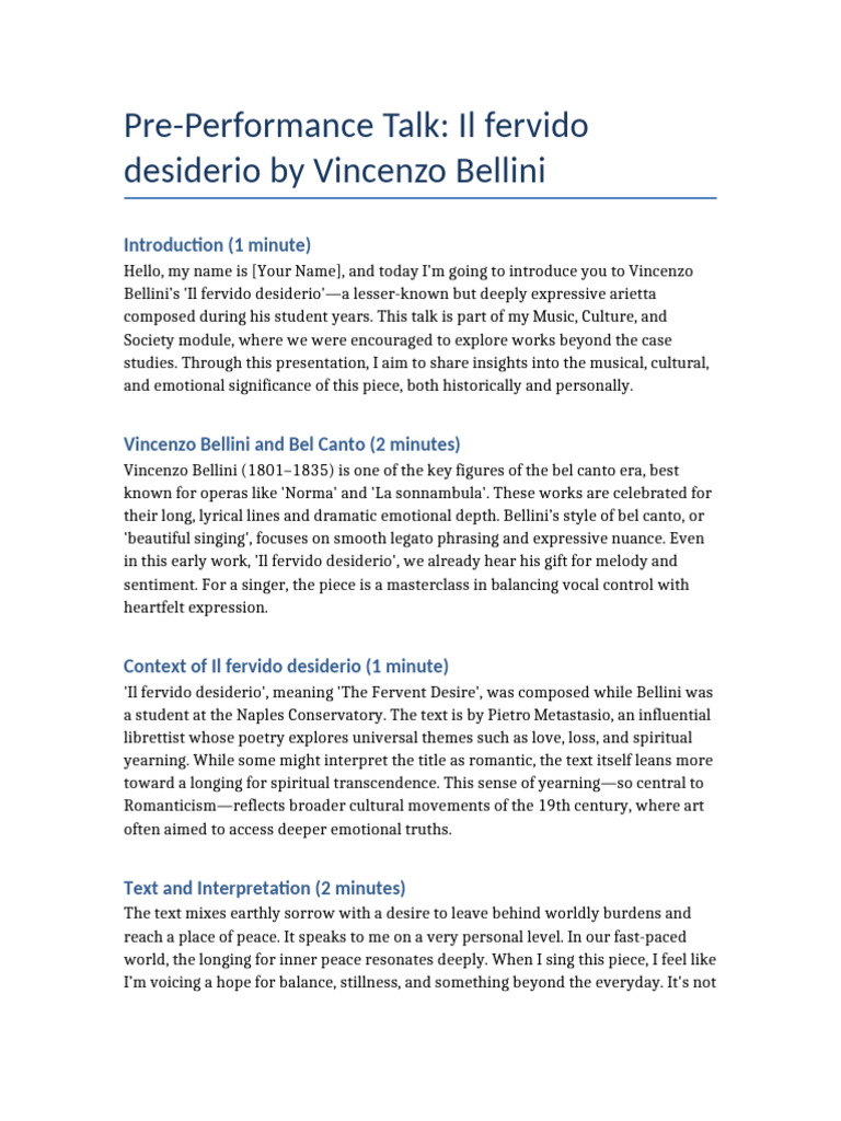 Pre-Performance Talk Bellini | PDF