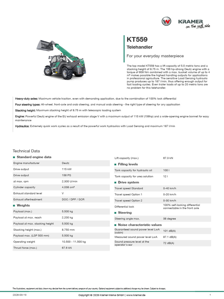 En Kramer Agriculture PISheet Telehandler KT559 (416-46) 1000466781 MET ...
