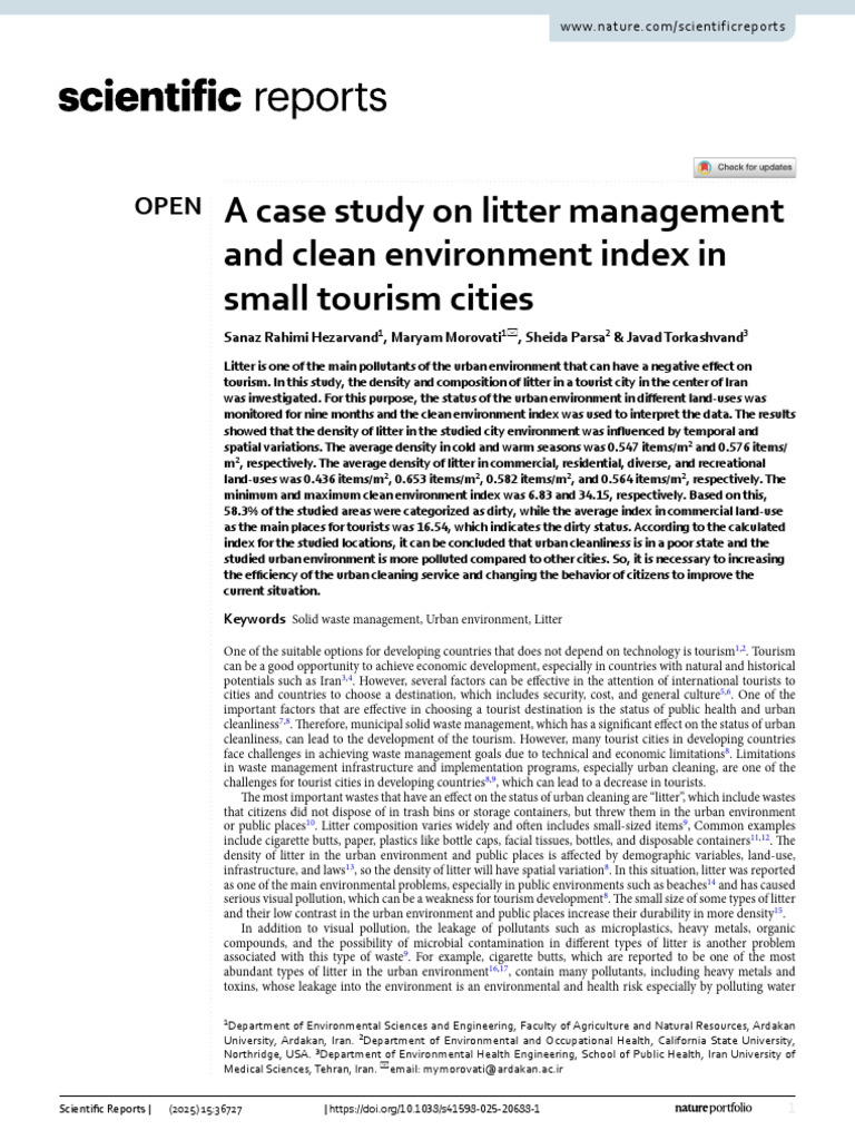 A Case Study On Litter Management and Clean Environment Index in Small ...