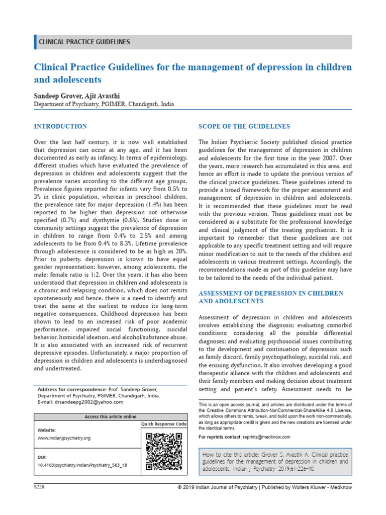 Clinical Practice Guidelines For The Management of Depression in ...