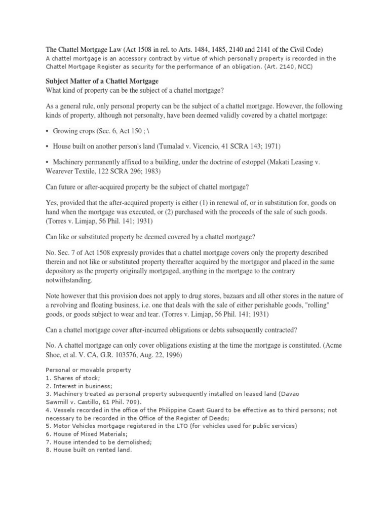 The Chattel Mortgage Law Foreclosure Deed Of Trust (Real Estate)