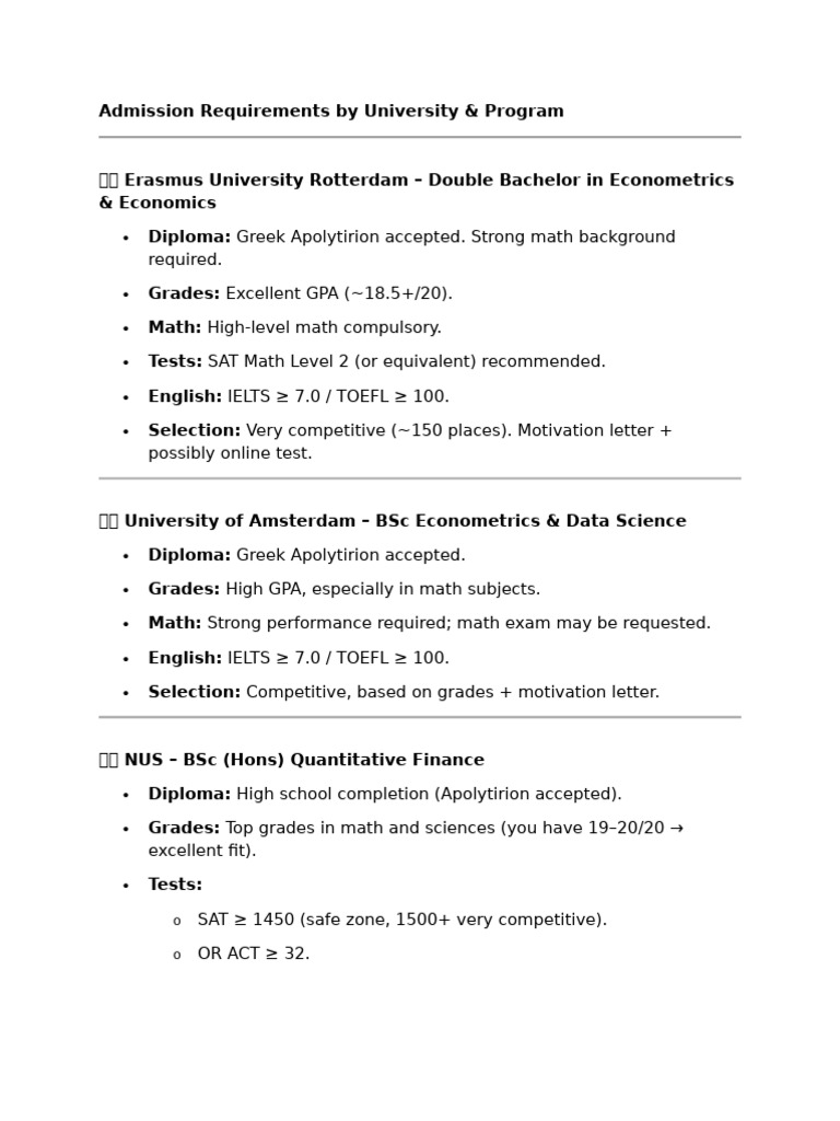 Admission Requirements by University | PDF | Sat | University And ...