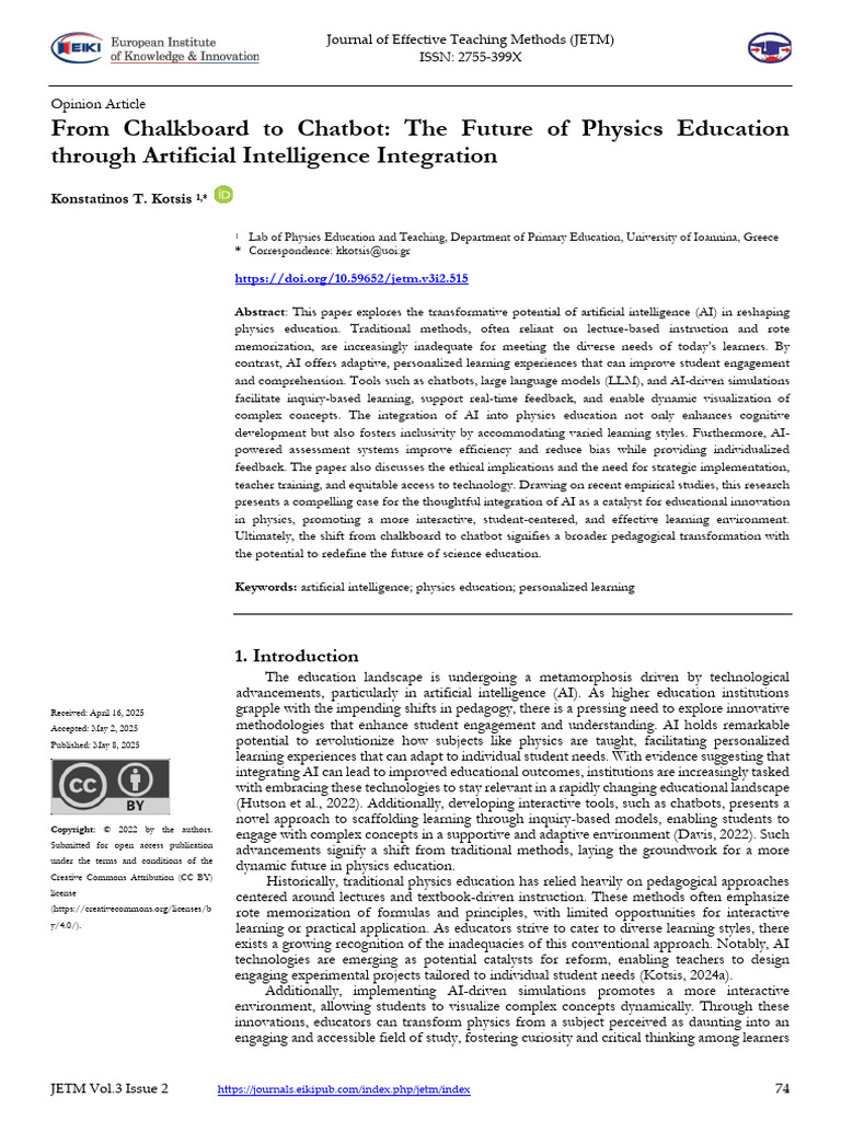 The Future of Physics Education Through AI Integration | PDF | Learning ...