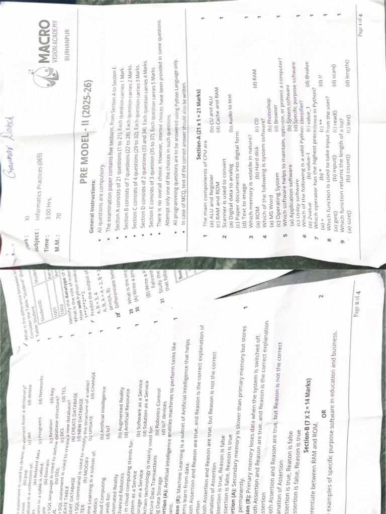 Ip Question Paper Pre Boards | PDF