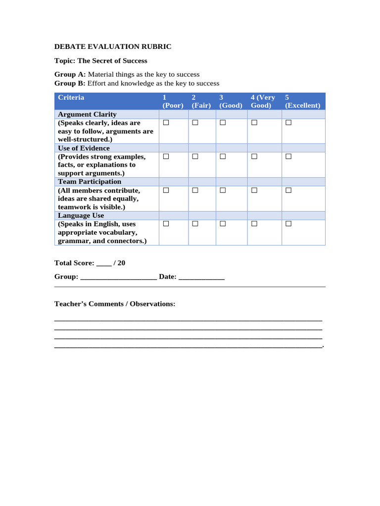 Debate Evaluation Rubric | PDF