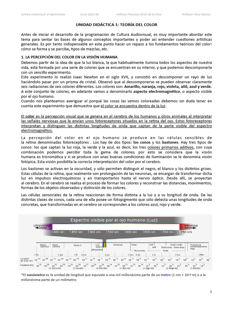 TEMA 1. TEORÍA DEL COLOR | PDF | Color | Percepción visual
