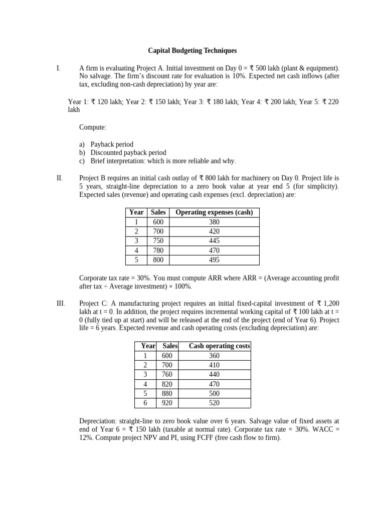 Capital Budgeting Techniques | PDF | Internal Rate Of Return | Net ...