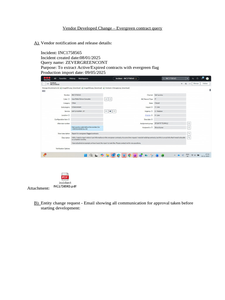 Vendor Developed Change - Evergreen Contract Query | PDF