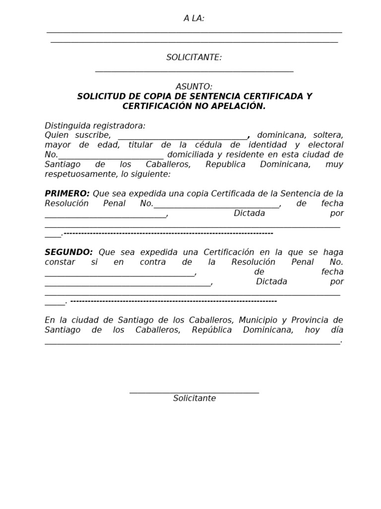 COPIA CERTIFICADA de SENT ENCIA y Certificacion de No Apelacion, Modelo ...