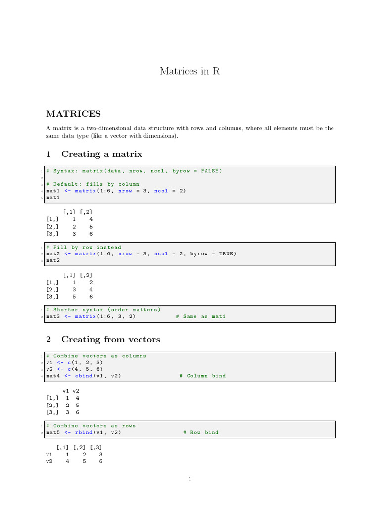 Sta 2205 Matrices in R | PDF | Matrix (Mathematics) | Applied Mathematics