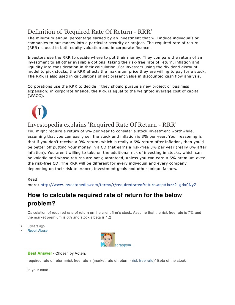 Understanding Required Rate of Return | PDF | Cost Of Capital ...