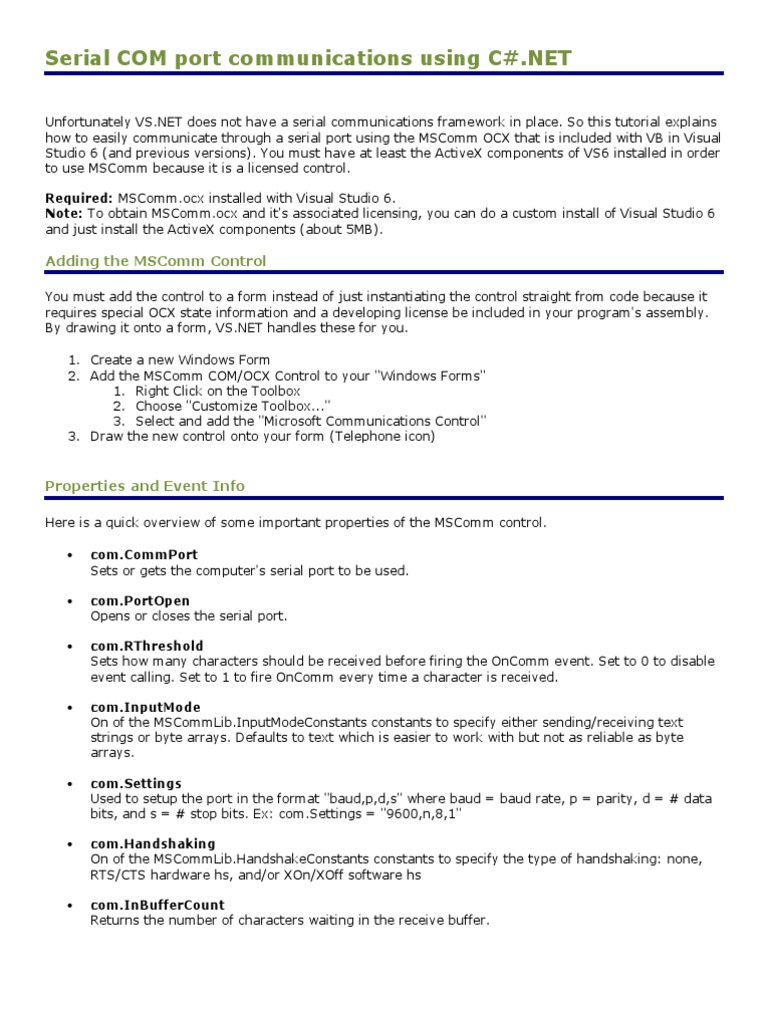 Serial COM Port Communications Using C PDF Component Object Model