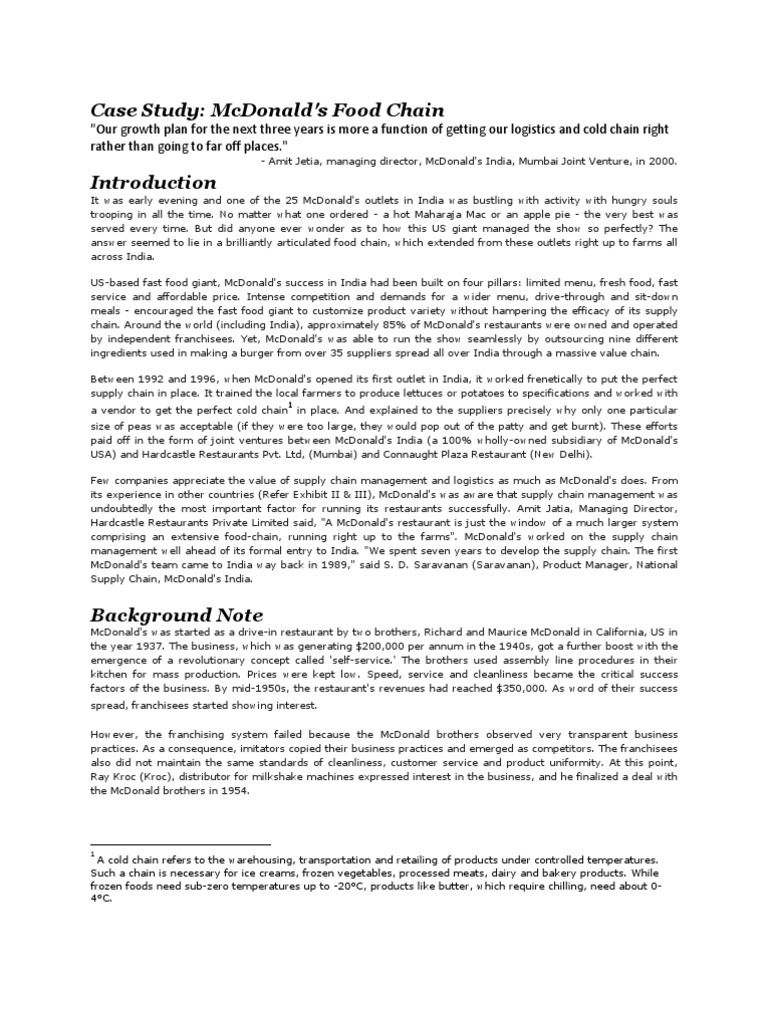 McDonalds Case Study | PDF | Mc Donald's | Supply Chain