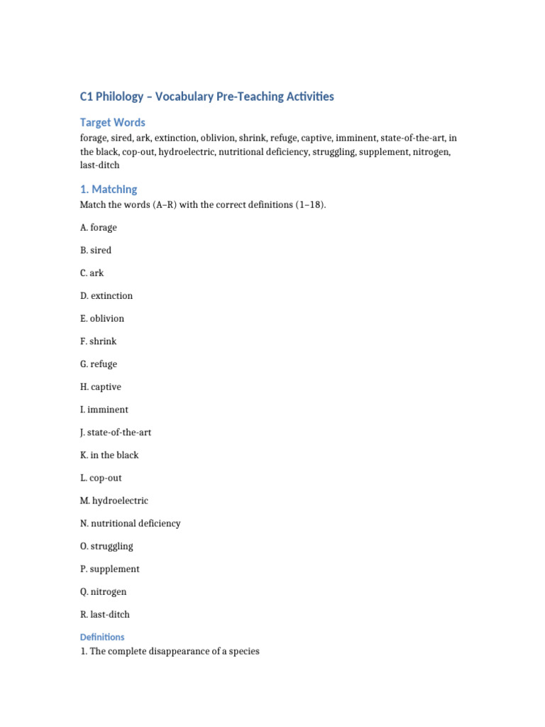 C1 Vocabulary PreTeaching Activities | PDF | Natural Environment