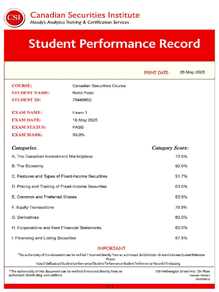 Student Performance Record Rohit Patel | PDF
