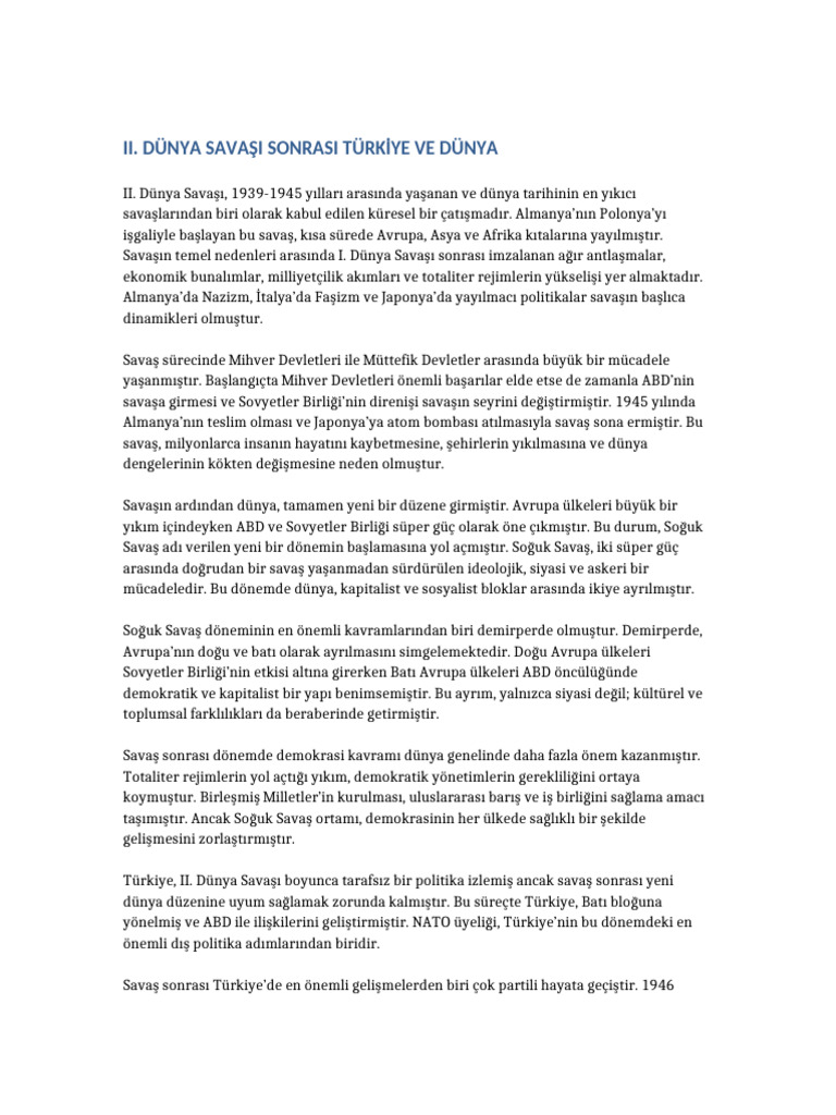 II Dunya Savasi Sonrasi Turkiye Ve Dunya | PDF