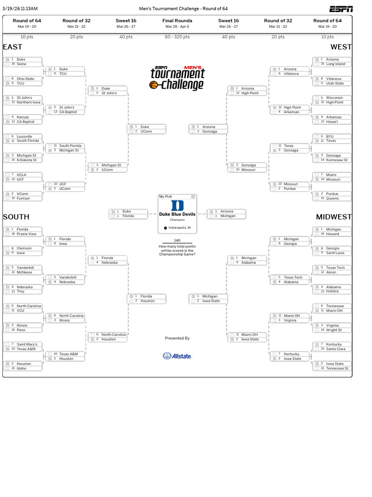 ESPN Men's Tournament Challenge - Brackets - Diego | PDF | Ncaa ...