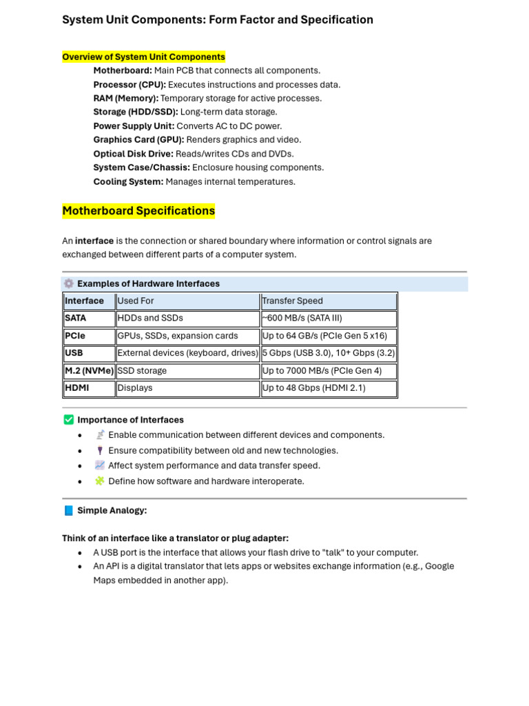System Unit Components Form Factor and Specifications | PDF | Solid ...
