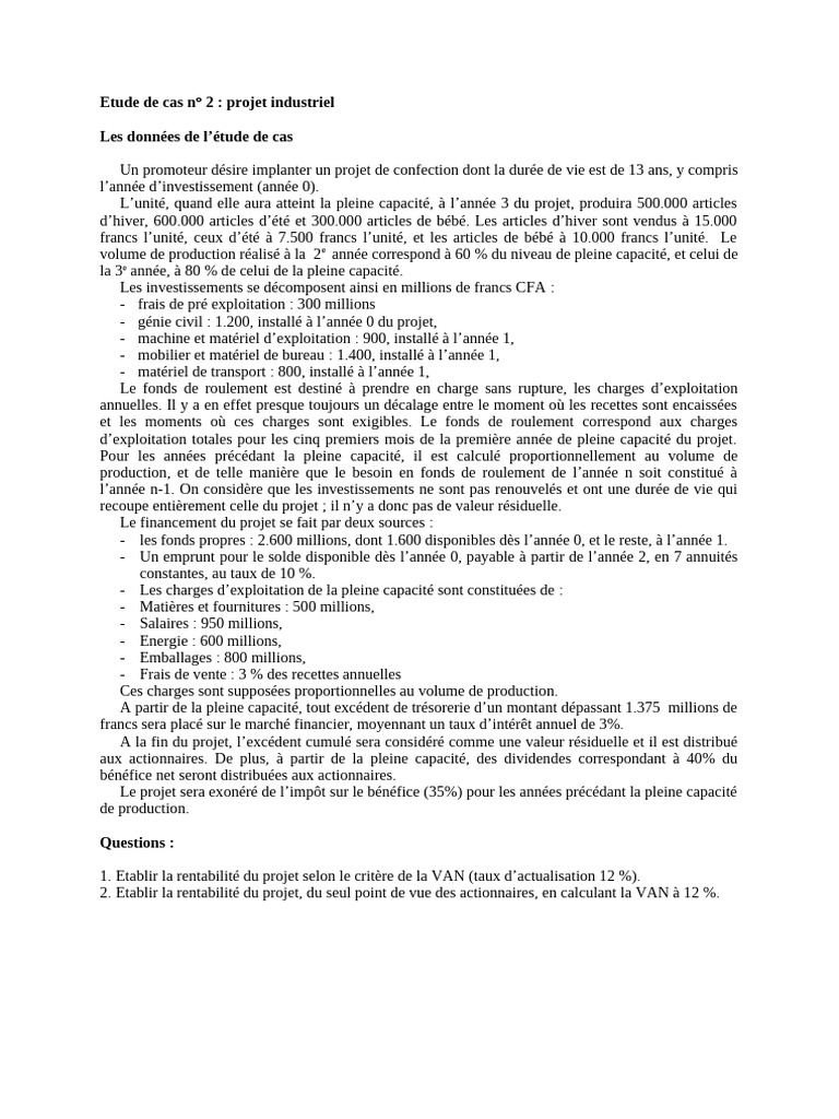 Etude de Cas No 2 | PDF | Prêts | Actionnaire