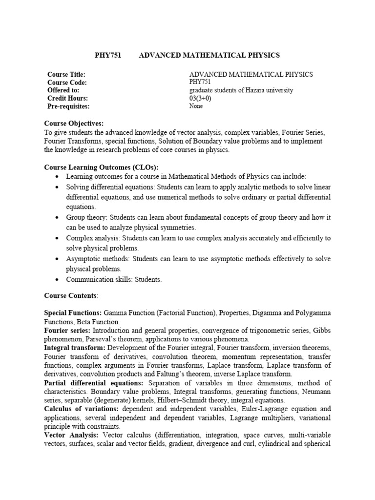 Advanced Mathematical Physics | PDF | Fourier Transform | Integral