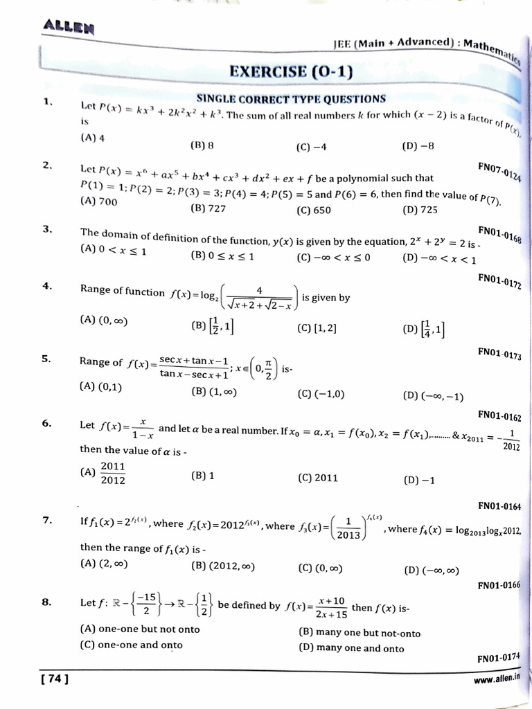 Allen 2025 Functions Module | PDF
