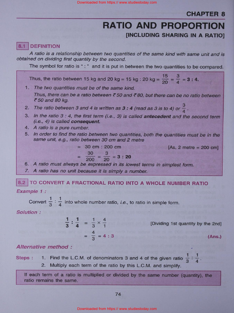 Icse Class 7 Maths Chapter 08 Ratio Proportion | PDF
